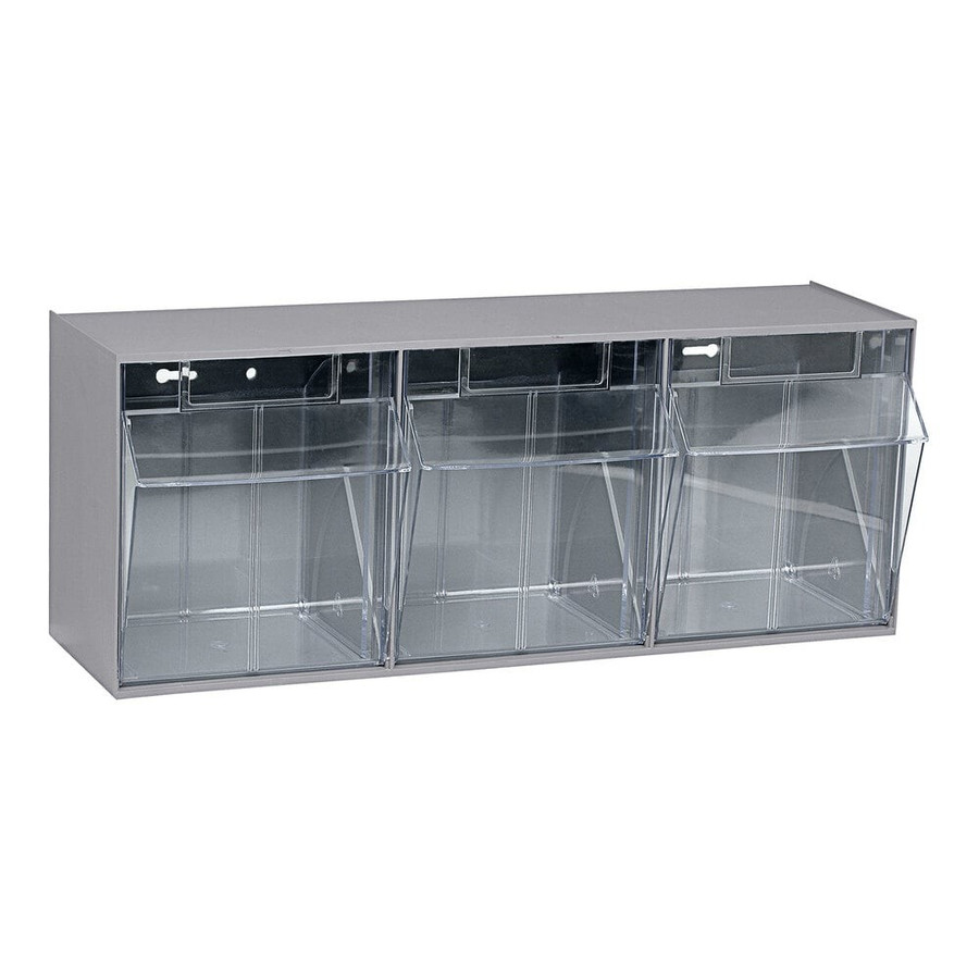 Quantum Storage Systems QTB303GY 7 3/4" x 23 5/8" x 9 1/2" Gray Tip-Out Storage System with (3) Compartment Bins