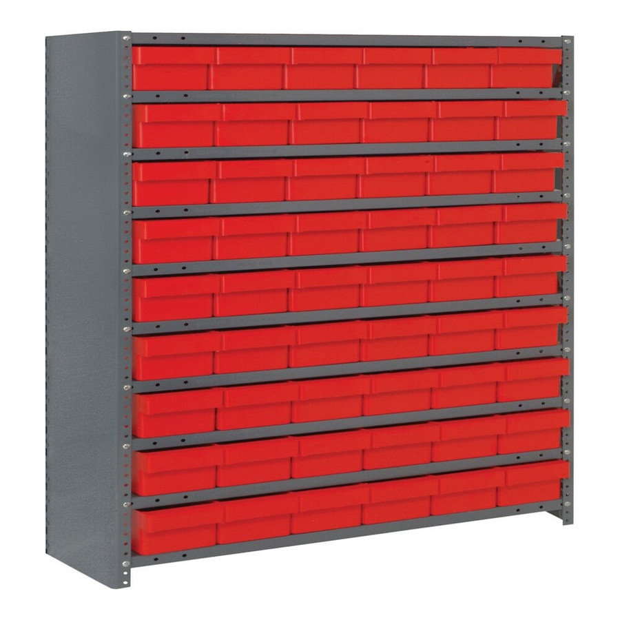 Quantum Storage Systems CL1239-401RD Super Tuff 36" x 12" x 39" Steel Closed 10-Shelf Euro Drawer Shelving System with (54) 11 5/8" x 5 9/16" x 2 1/8" Red Bins