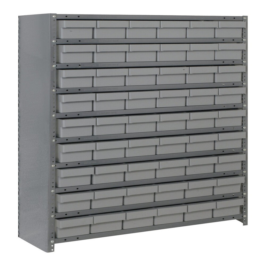 Quantum Storage Systems CL1239-401GY Super Tuff 36" x 12" x 39" Steel Closed 10-Shelf Euro Drawer Shelving System with (54) 11 5/8" x 5 9/16" x 2 1/8" Gray Bins