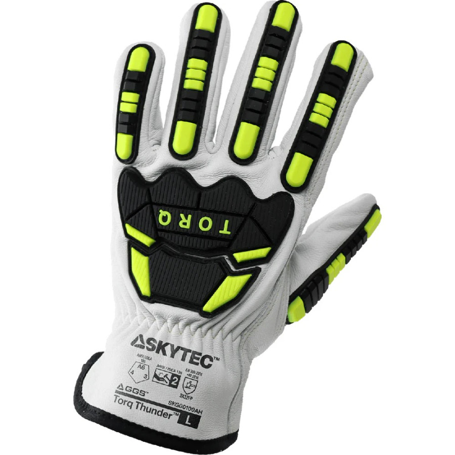 Global Glove SKG00100A Torq Thunder Cut and Impact Resistant Premium Goatskin Leather Gloves with Tuffalene UHMWPE Liner