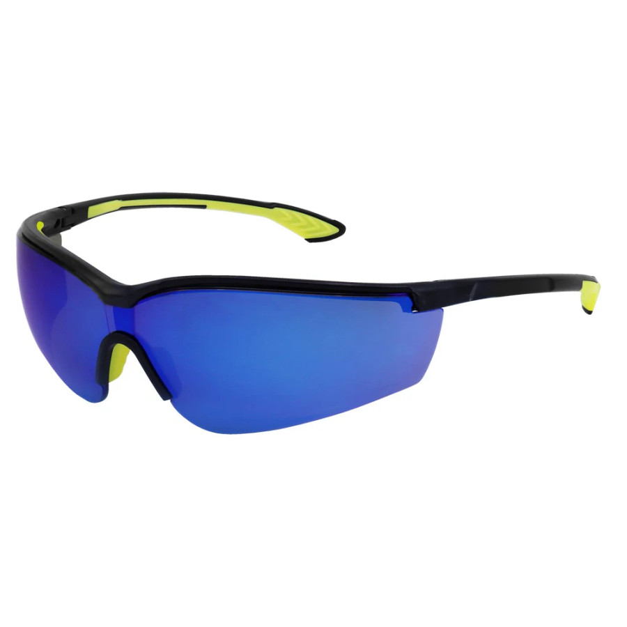 Global Glove BH3459AF Chromis Blue Mirror Anti-Fog Lens, Shiny Black Frame Safety Glasses
