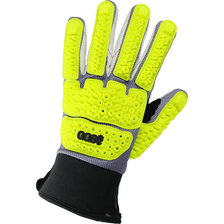 Global Glove SG9950KEV Vise Gripster Premium Impact Resistant Cotton Corded High-Visibility Gloves with Cut Resistant Liner