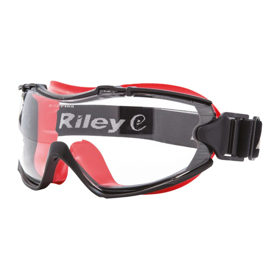 Global Glove RLY00221 Velia Clear Performance Fog Technology Lens, Black and Red Frame Safety Goggles