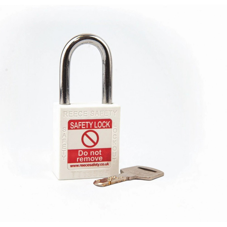 Reece Safety TT38WHT WHITE Steel Shackle safety padlock keyed differently