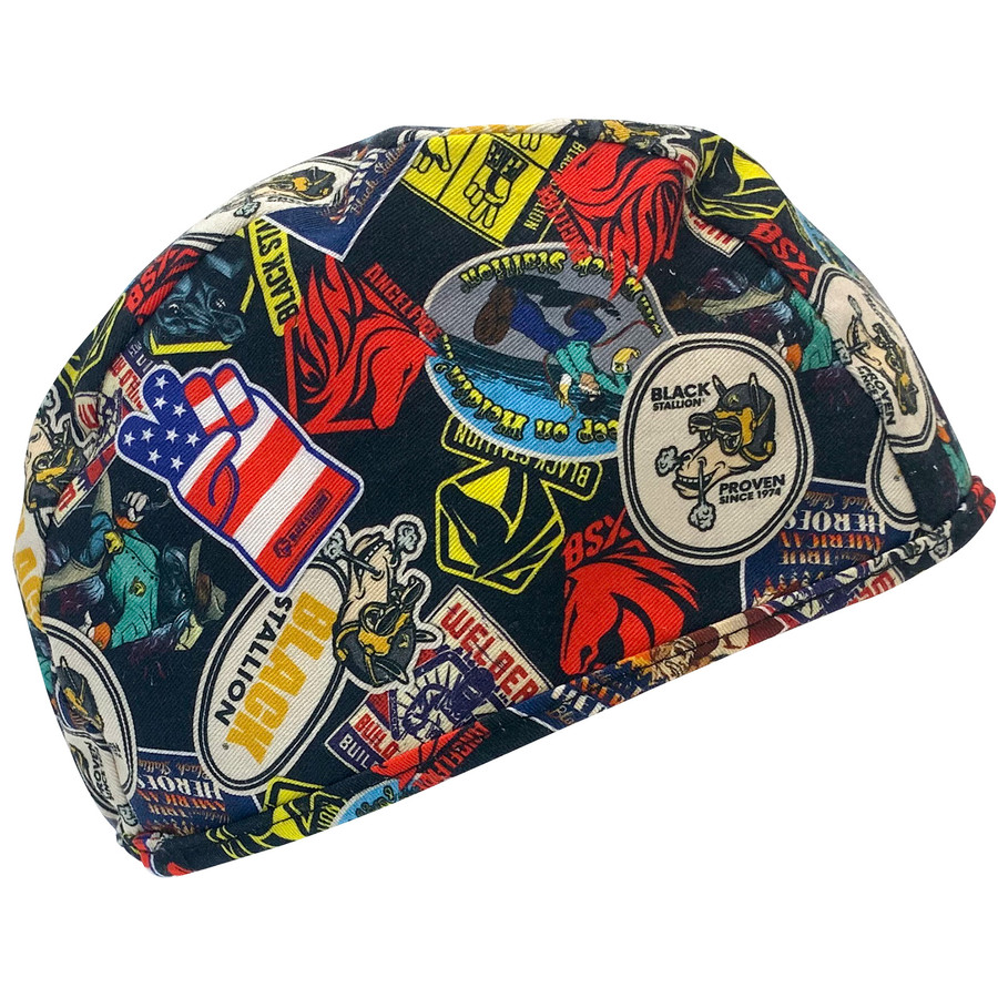 Black Stallion BC5B-SC Exclusive Sticker Collage Cotton Welding Beanie