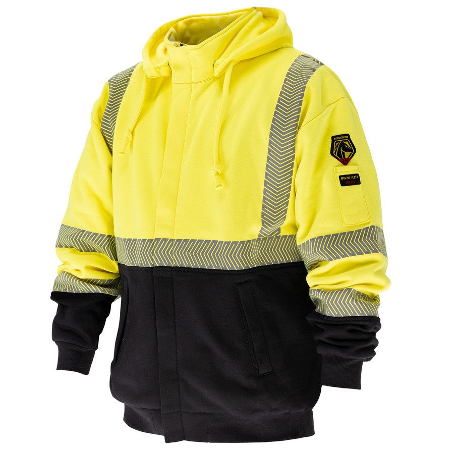 Black Stallion JF2045-HY 12 oz. Hi-Vis AR/FR Cotton Full-Zip Hooded Sweatshirt