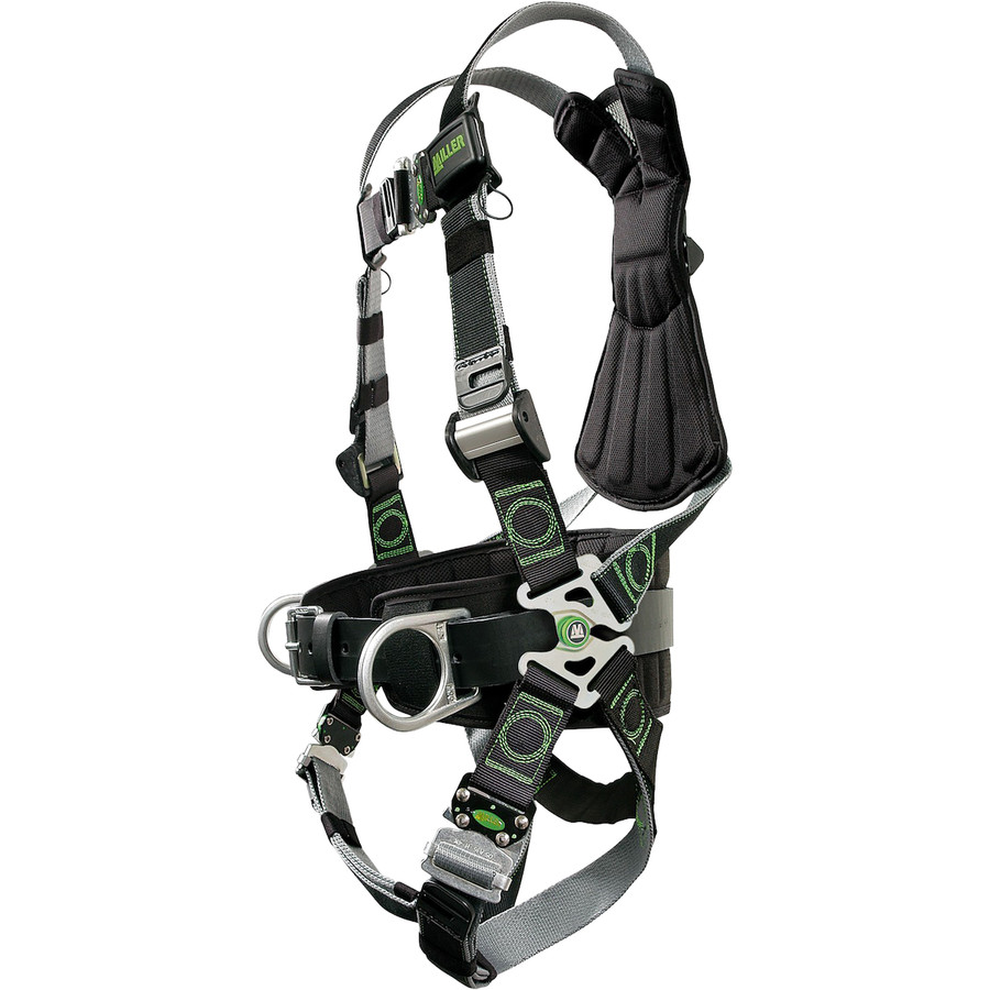 Miller RDTFD-QC-BDP Premium full-body Harness with DualTech Webbing, 5 Points of Adjustment, with Back / Front / Side D-Rings, and Removable Belt, with Quick-Connect Chest & Leg Buckles