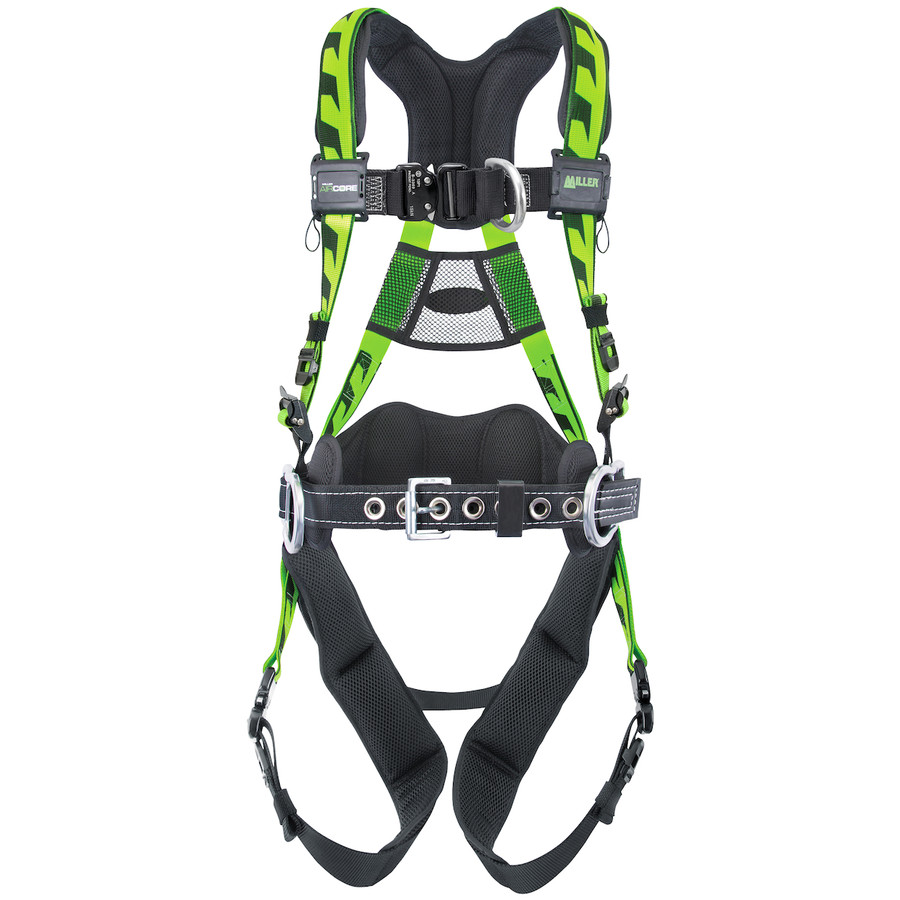 Miller AAF-QCBDP Premium Breathable Full-Body Harness with Lightweight Aluminum Hardware, 5 Points of Adjustment, Front and Side D-Rings, Quick-Connect Chest & Leg Buckles and Lumbar Pad