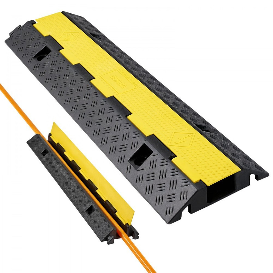 CP-R01-1 Channel Cable Protector Ramp - 22,000 lbs Axle Capacity Heavy Duty Rubber Hose & Cord Cover