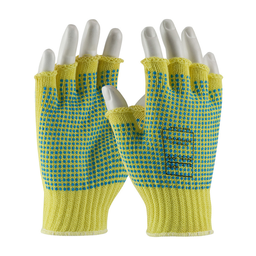 PIP 08-K259PDD Kut Gard Seamless Knit Kevlar Glove With Double-Sided PVC Dot Grip - Half-Finger, Cut Resistant Glove, A2