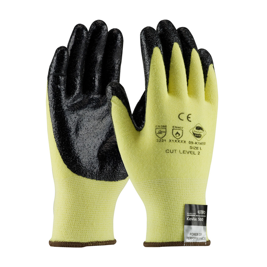 PIP 09-K1450 G-TEK Kevlar Seamless Knit Kevlar / Lycra Glove With Nitrile Coated Smooth Grip On Palm & Fingers - Medium Weight, Cut Resistant Glove, A2