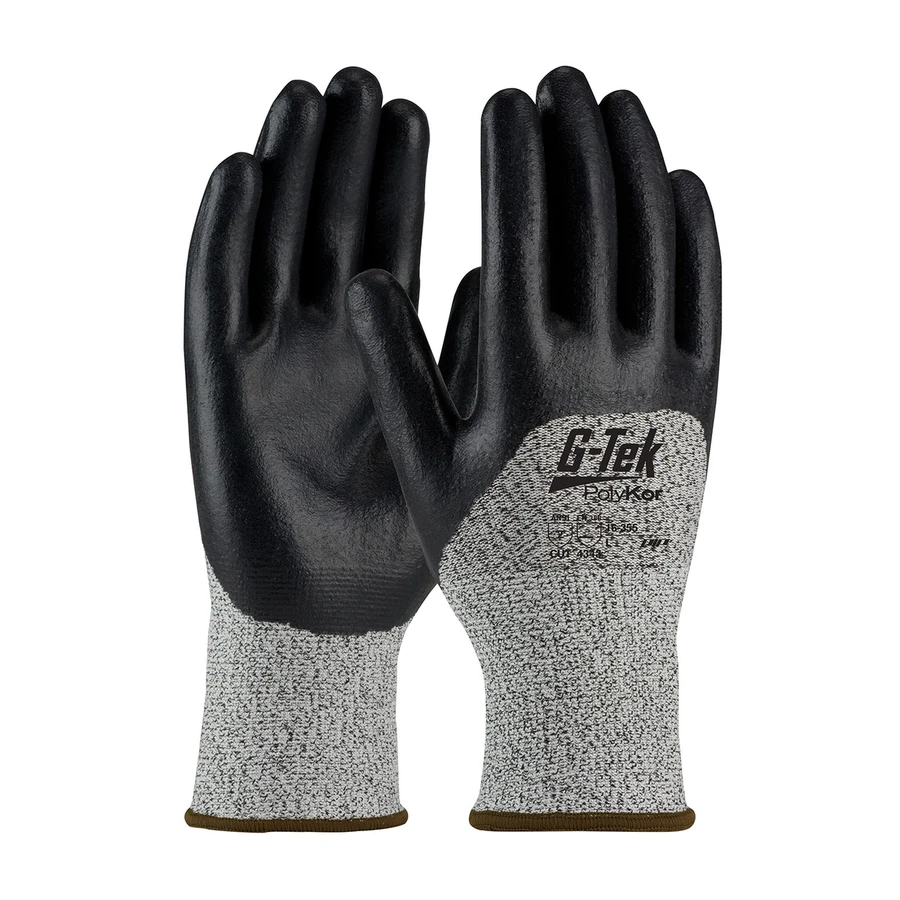 PIP 16-355 G-TEK Polykor Seamless Knit Polykor Blended Glove With Nitrile Coated Foam Grip On Palm, Fingers & Knuckles, Cut Resistant Glove, A2