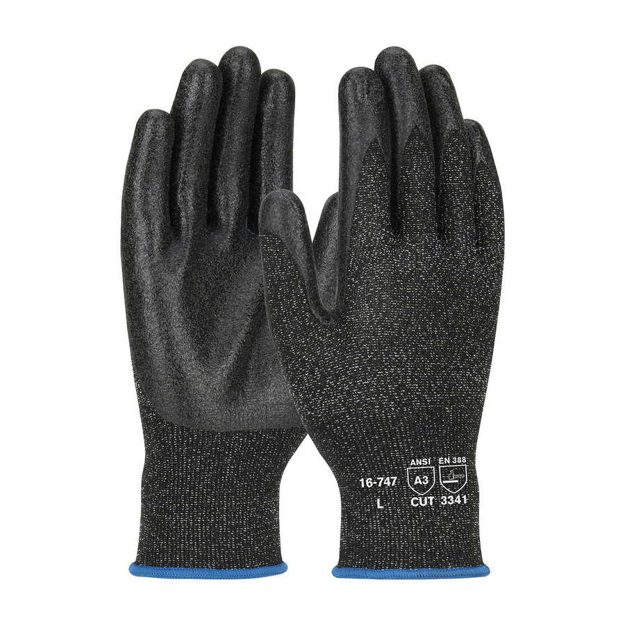 PIP 16-747 G-TEK Polykor Seamless Knit Polykor Blended Glove With PVC Coated Smooth Grip On Palm & Fingers, Cut Resistant Glove, A3