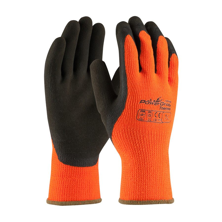 PIP 41-1400 PowerGrab Thermo Hi-Vis Seamless Knit Acrylic Terry Glove with Latex MicroFinish Grip on Palm & Fingers