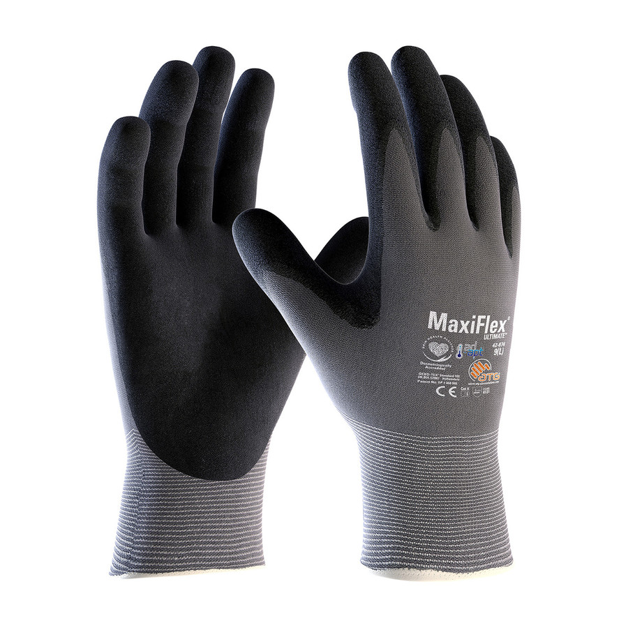 PIP 42-874 MaxiFlex Ultimate AD-APT Seamless Knit Nylon / Lycra Glove with Nitrile Coated MicroFoam Grip on Palm & Fingers and AD-APT Technology