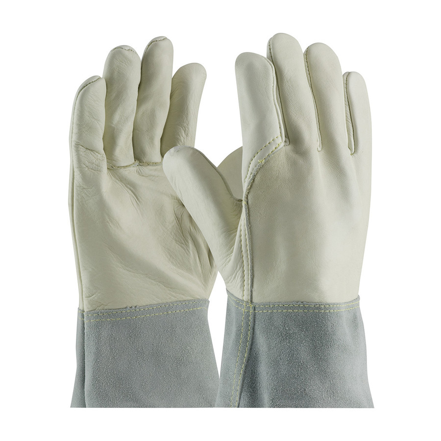 PIP 75-2022 Top Grain Cowhide Leather Mig Tig Welder's Glove with Kevlar Stitching - Split Leather Band Top