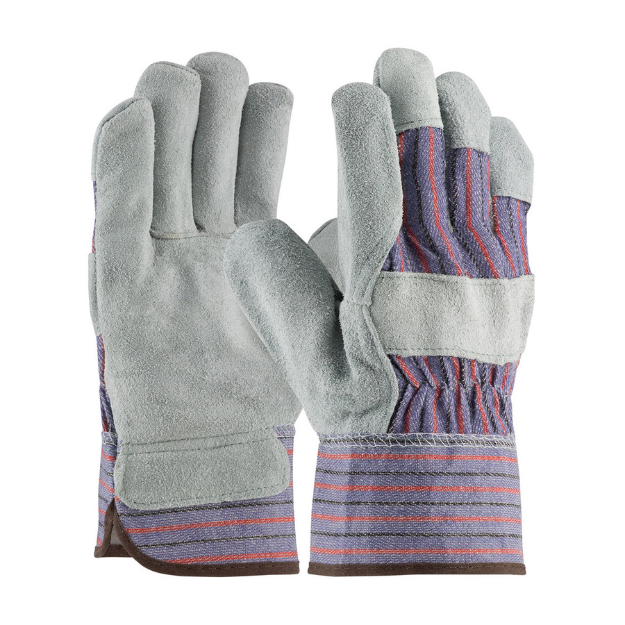 PIP 85-7500SC Economy Grade Shoulder Split Cowhide Leather Palm Glove with Fabric Back - Starched Safety Cuff