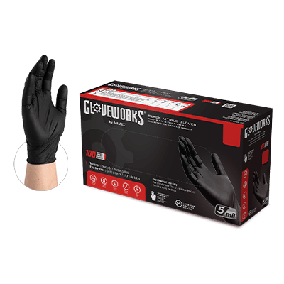 Ammex GPNB Gloveplus Industrial Grade Black 5 Mil Nitrile Gloves, Powder Free