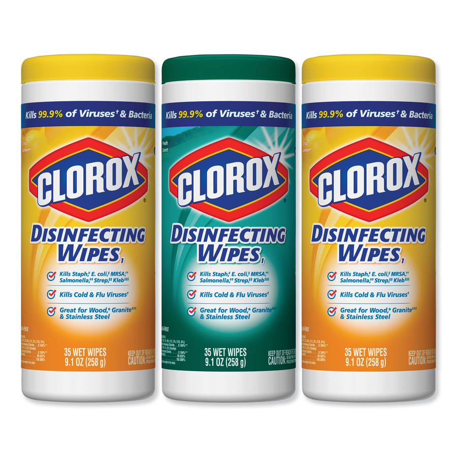 Clorox CLO30112 Disinfecting Wipes, 7 x 8, Fresh Scent/Citrus Blend, 35/Canister, 3/Pack