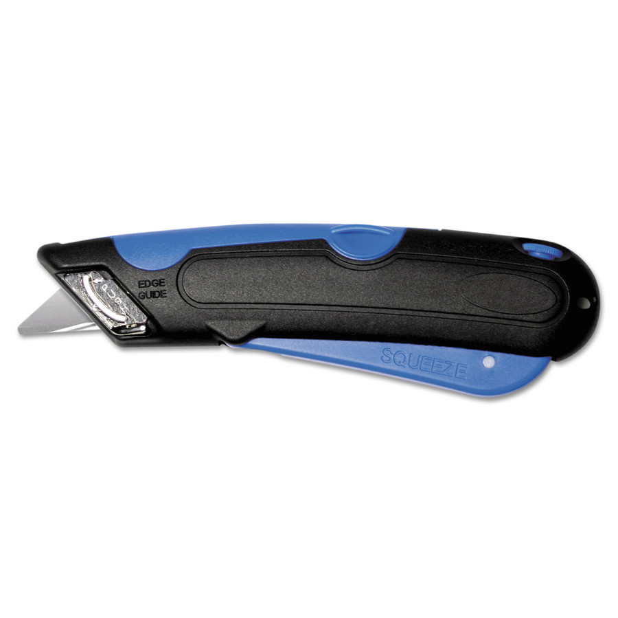 COSCO COS091508 Easycut Cutter Knife w/Self-Retracting Safety-Tipped Blade, Black/Blue