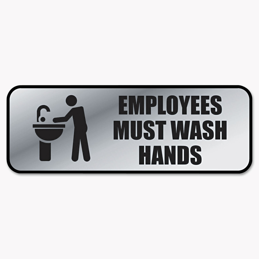COSCO COS098205 Brushed Metal Office Sign, Employees Must Wash Hands, 9 x 3, Silver
