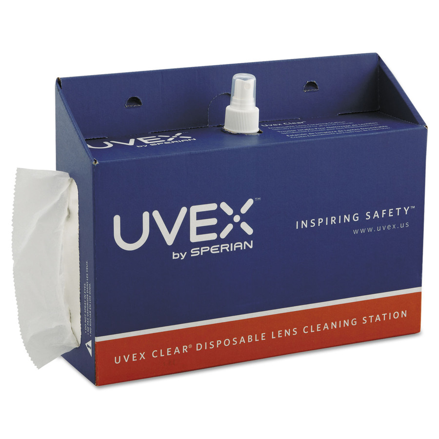 Honeywell Uvex UVXS467 Portable Lens Cleaning Station, 1500 Tissues and 16oz Bottle of Solution