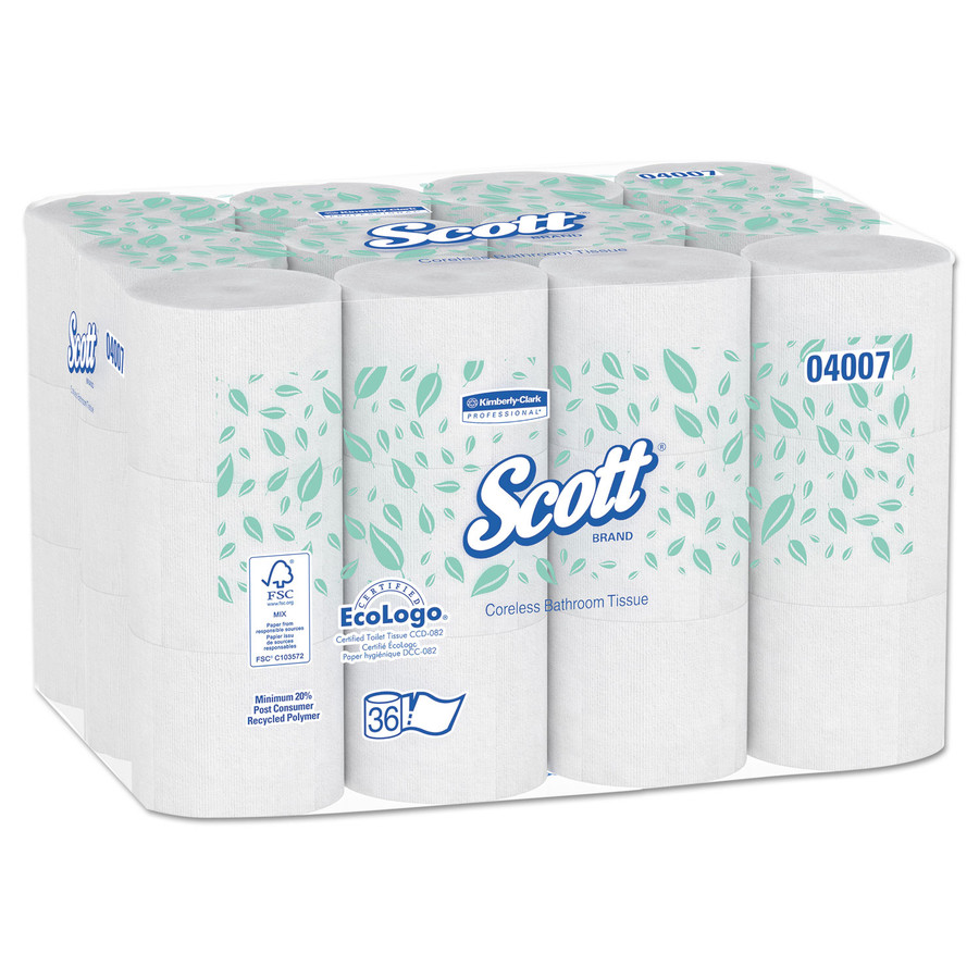 Scott KCC04007 Coreless 2-Ply Roll Bathroom Tissue, 1000 Sheets/Roll, 36 Rolls/Case