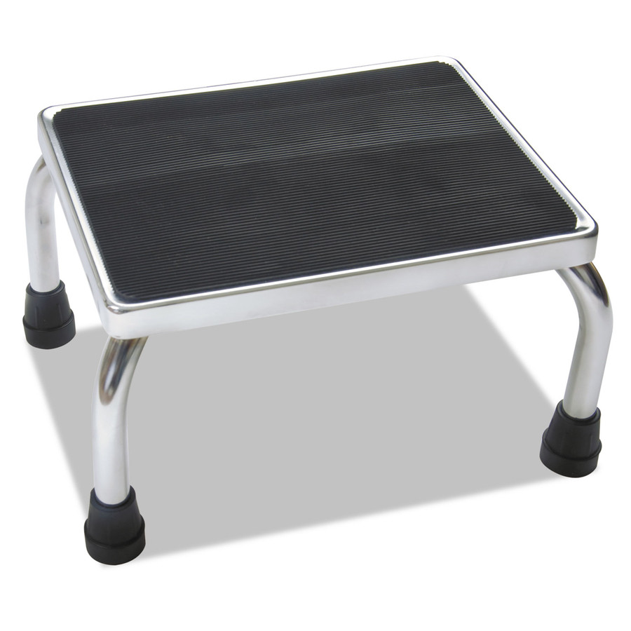 Medline MIIMDS80430I Foot Stool, 16w x 12d x 8 1/4h, Steel, Chrome/Black Mat