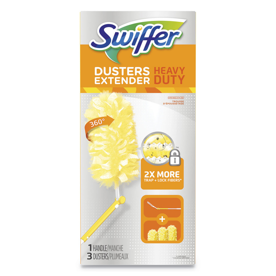 Swiffer PGC82074 Heavy Duty Dusters, Plastic Handle Extends to 3 ft, 1 Handle & 3 Dusters/Kit