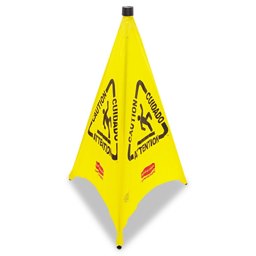 Rubbermaid Commercial RCP9S0100YL Three-Sided Caution, Wet Floor Safety Cone, 21w x 21d x 30h, Yellow
