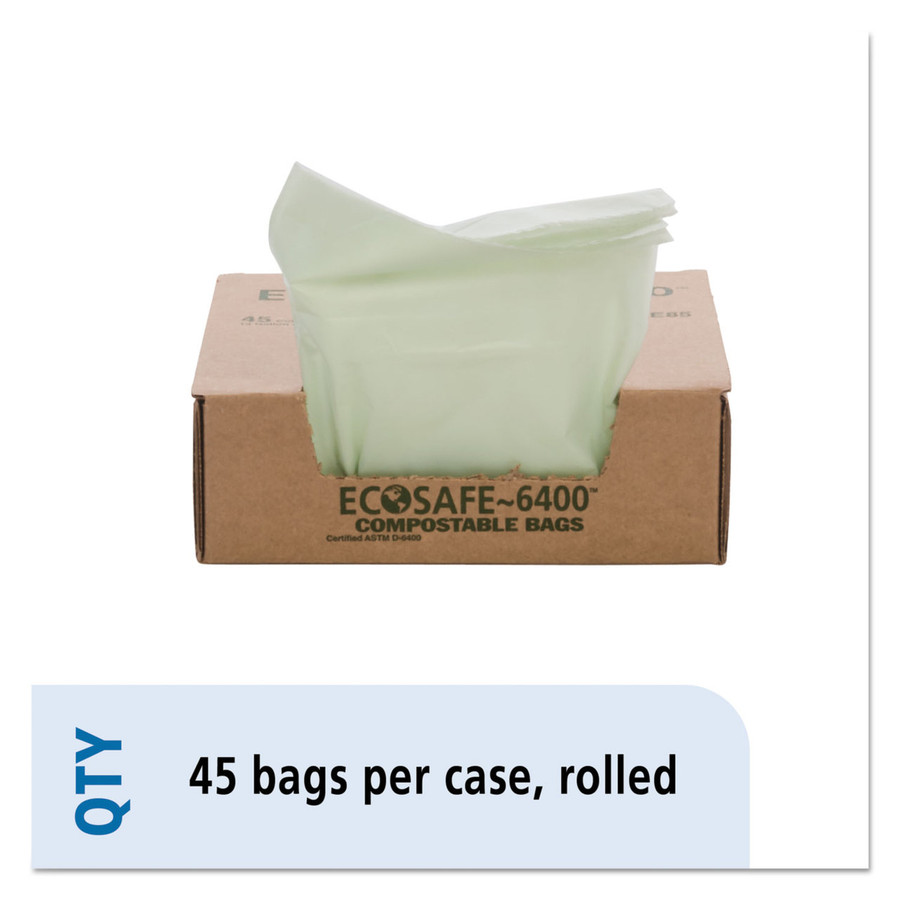 Stout by Envision STOE2430E85 EcoSafe-6400 Compostable Compost Bags, 13gal, .85mil, 24 x 30, Green, 45/Box