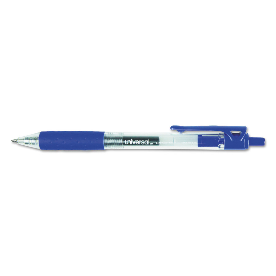 Universal UNV39913 Comfort Grip Retractable Gel Pen, 0.7mm, Blue Ink, Translucent Blue Barrel, DZ