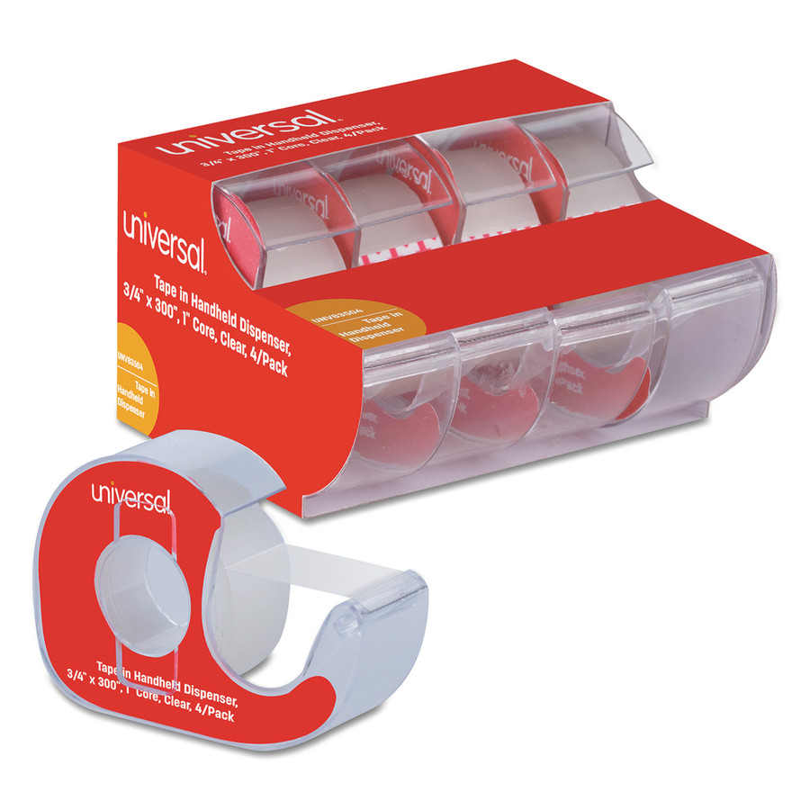 Universal UNV83504 Invisible Tape with Handheld Dispenser, 3/4" x 300", Clear, Matte, 4 per pack