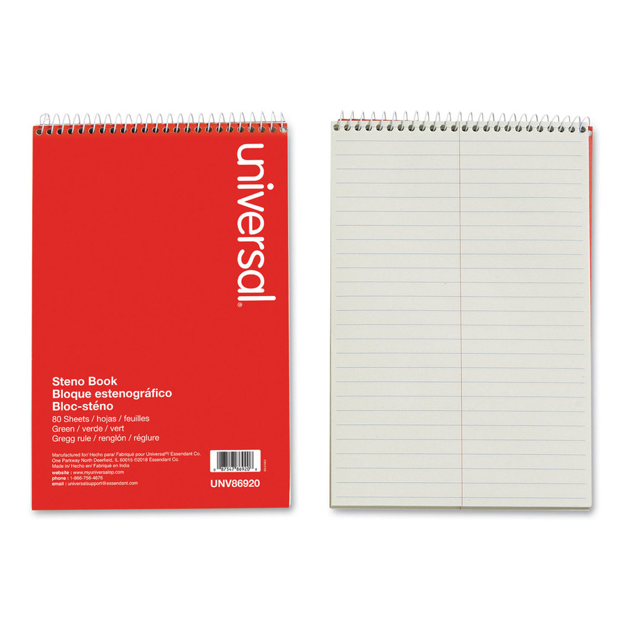 Universal UNV86920 Steno Book, Gregg Rule, 6 x 9, Green, 80 Sheets