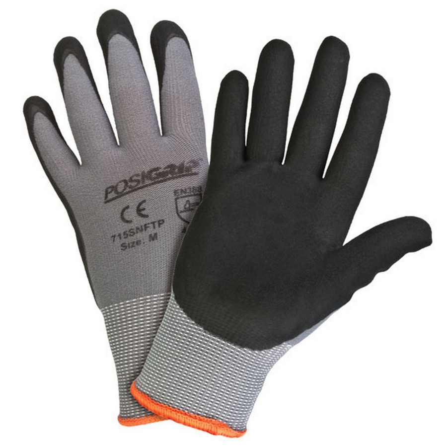 PIP Global Safety 715SNFTP Black Microfoam Nitrile Palm Dip on Gray Nylon Shell