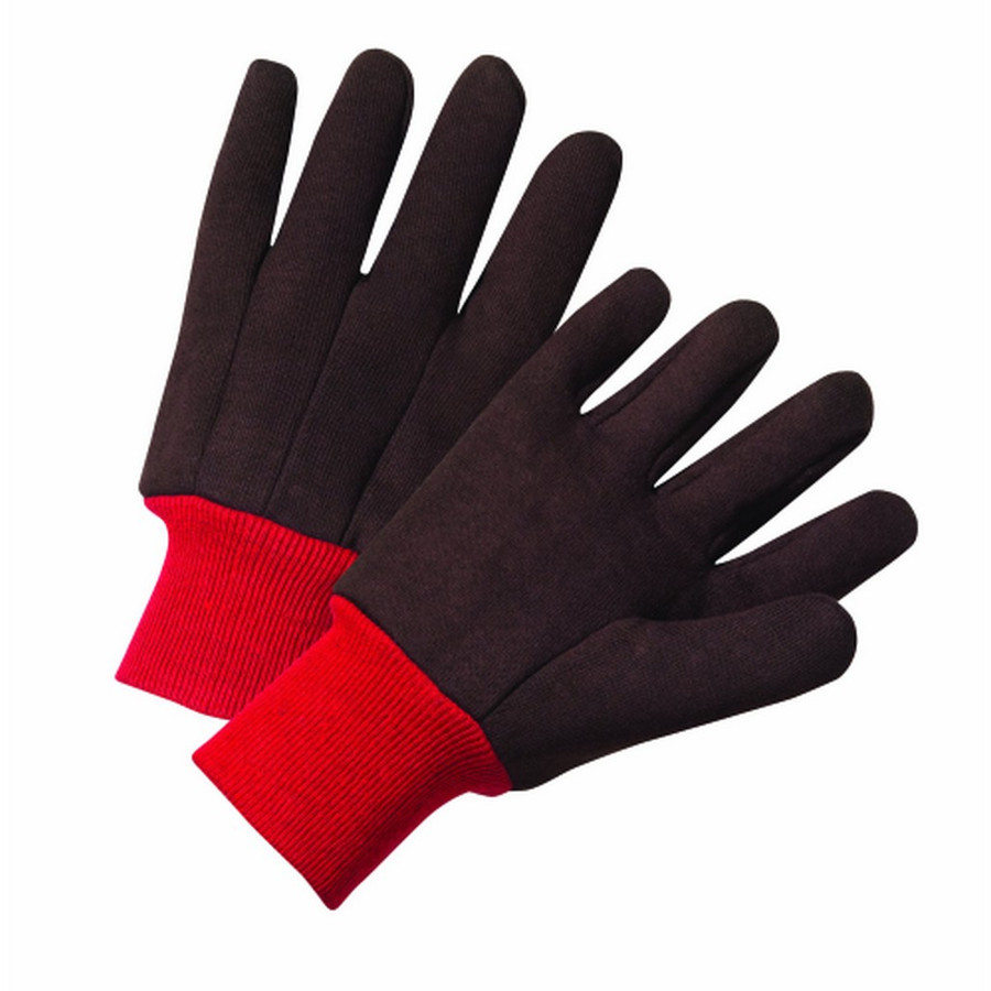 PIP Global Safety 750RKW Standard Poly/Cotton Brown Jersey Gloves with Red Knit Wrist