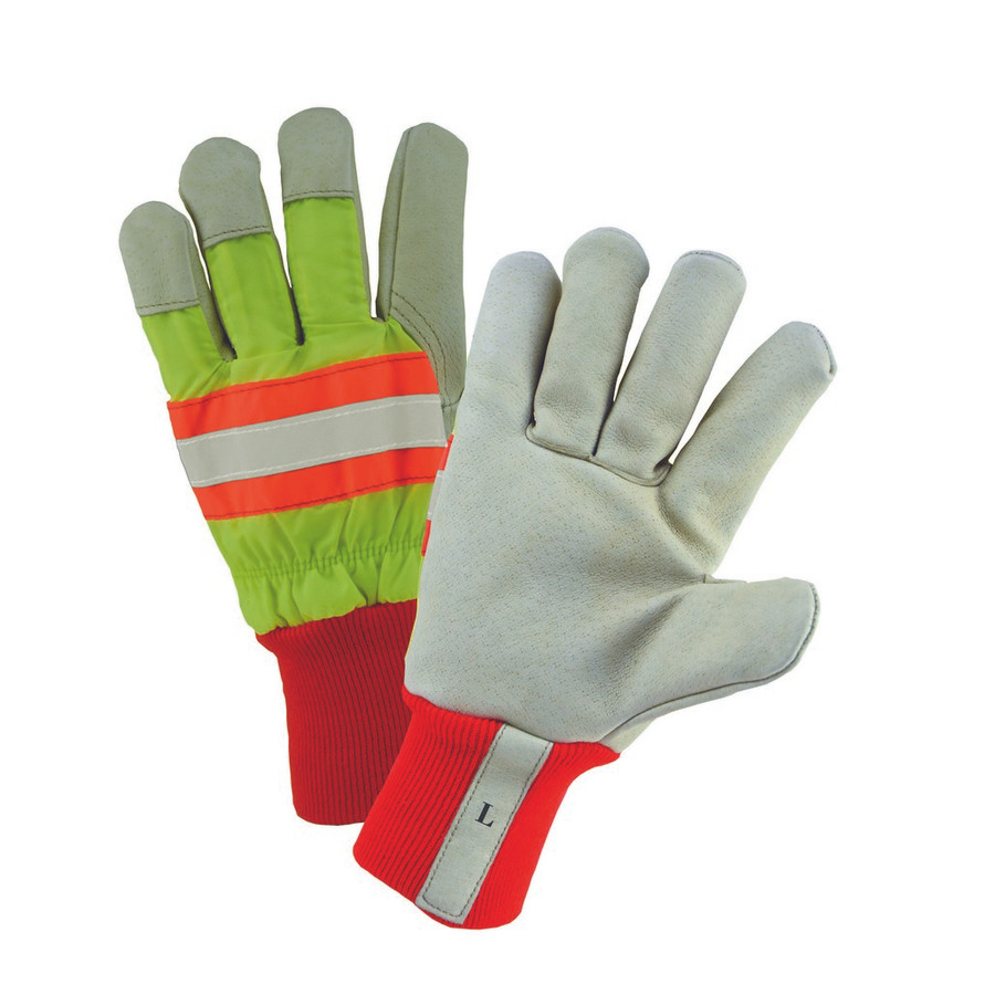 PIP Global Safety HVY1555 High-Visibility Yellow Grain Pigskin Leather Palm Lined Gloves
