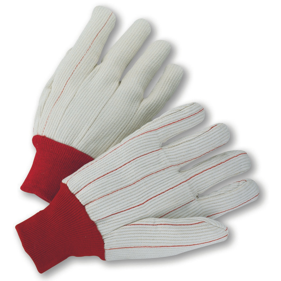 PIP Global Safety K81SCNCRI Large Cotton Corded Double Palm Gloves Red Knit Wrist