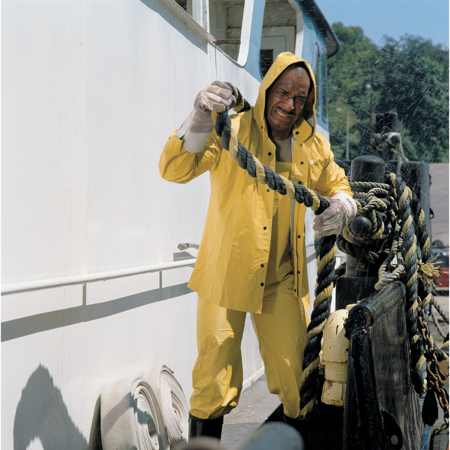 MCR Safety 1003X5 Stowaway, .25mm PVC/PVC 3 piece suit withÂ Detachable Hood, Snap Front Jacket & Bib Pant, Yellow