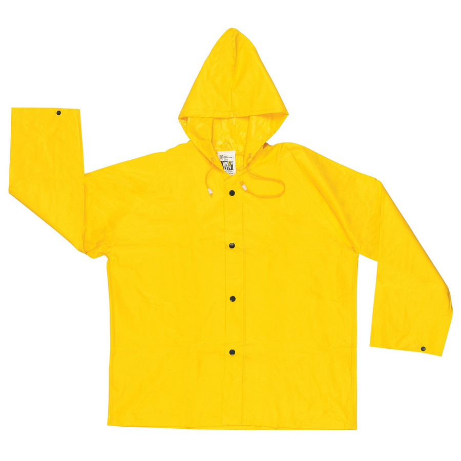 MCR Safety 300JHM .28mm PVC/Nylon/PVC Jacket with Attached Hood and Snap Front, Yellow