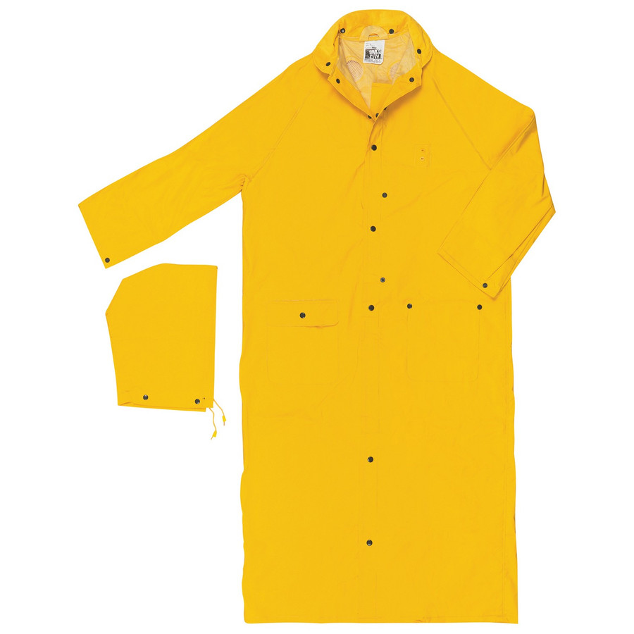 MCR Safety 360CM .28mm PVC/Nylon/PVC 60 Inch coat, Detachable Hood, Snap Front, Yellow
