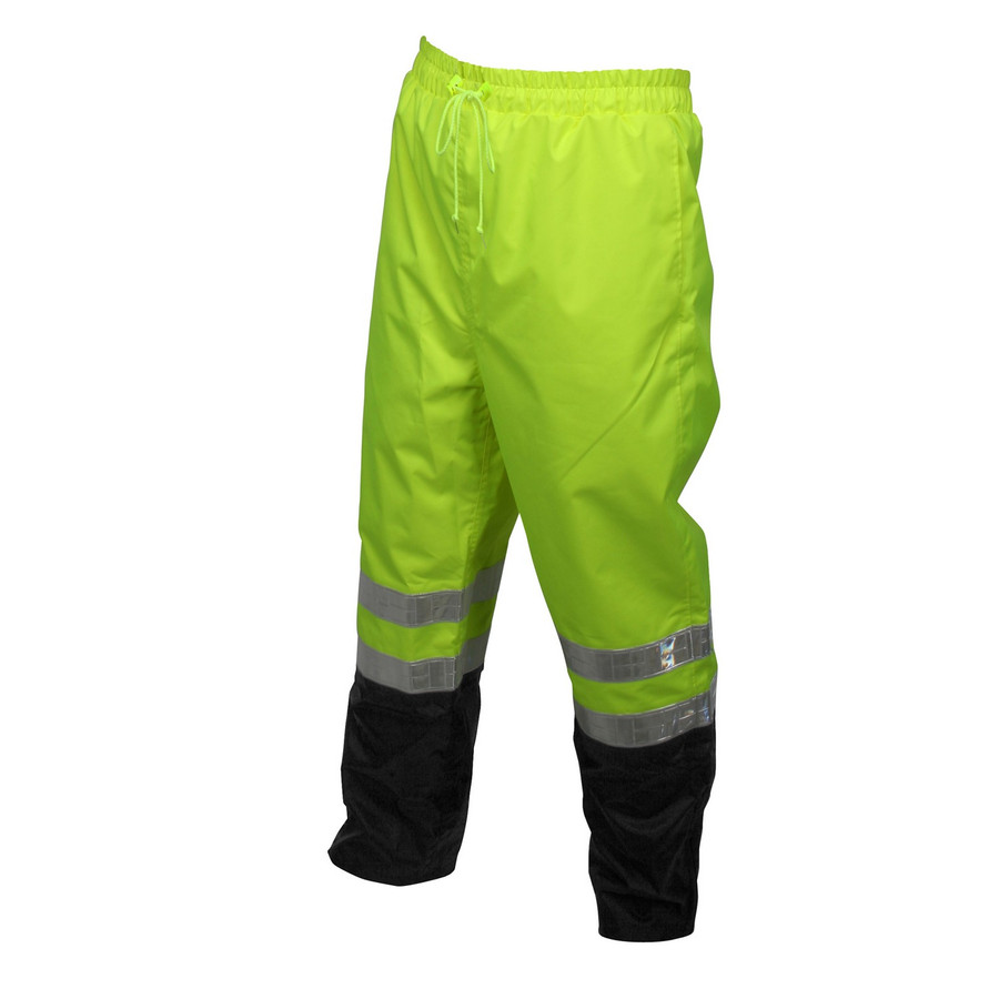 MCR Safety 598SPWM Luminator, Breathable Polyester/PU Class E Elastic Pant, White reflective, Fluor Lime/Black