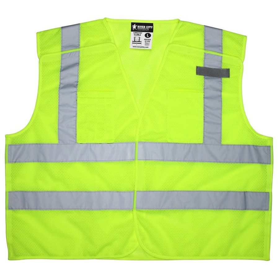 MCR Safety CL2ML2M Safety Vest,Class 2 TearAway, Mesh, 2" Silver Dual horizontal stripes, hook and loop closure, Lime
