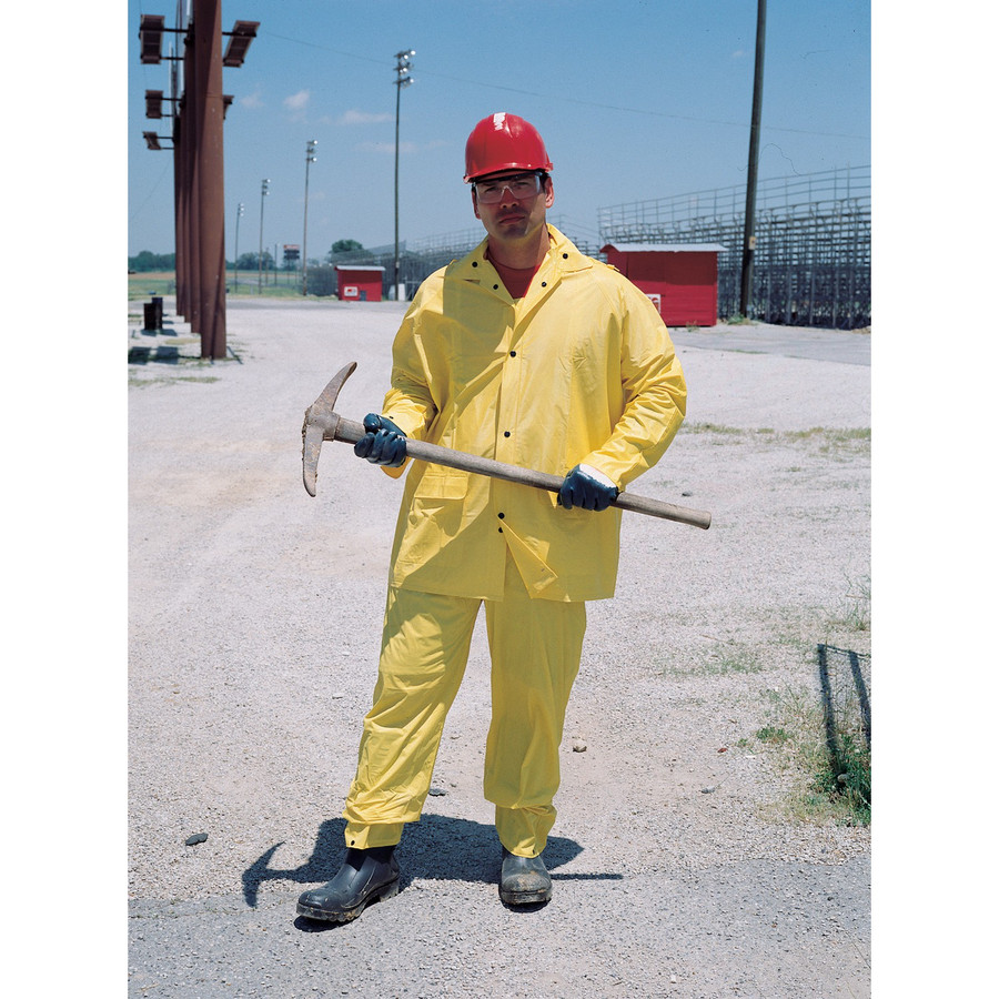 MCR Safety O703M Squall, .20mm 3 piece PVC suit withÂ Detachable Hood,Â Snap Front Jacket & Bib Pant, Yellow