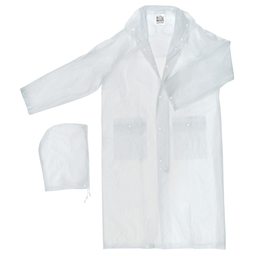 MCR Safety O72CS Squall, .20mm 49" PVC coat withÂ detachable hood, snap front andÂ cape vented back,  clear