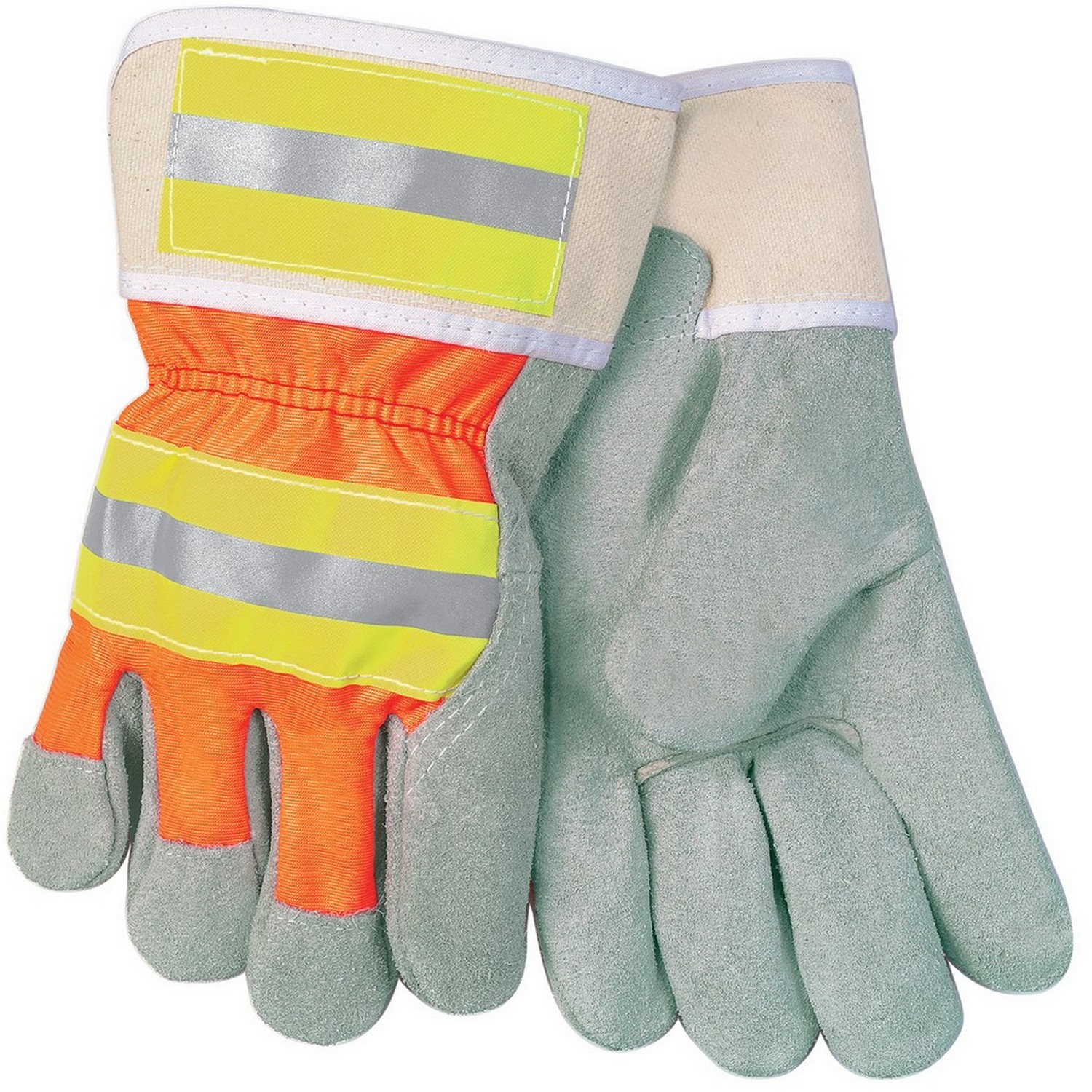 MCR Safety 12440RL Luminator, Economy Split cow palm, orange back, reflective stripes