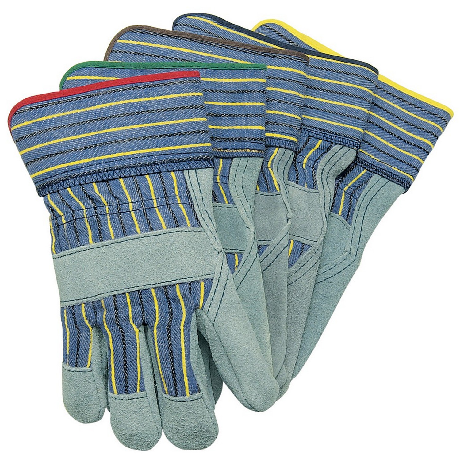 MCR Safety 1400A A Select Shoulder Leather Palm, 2.5" Cuff, Blue with Yellow Stripes