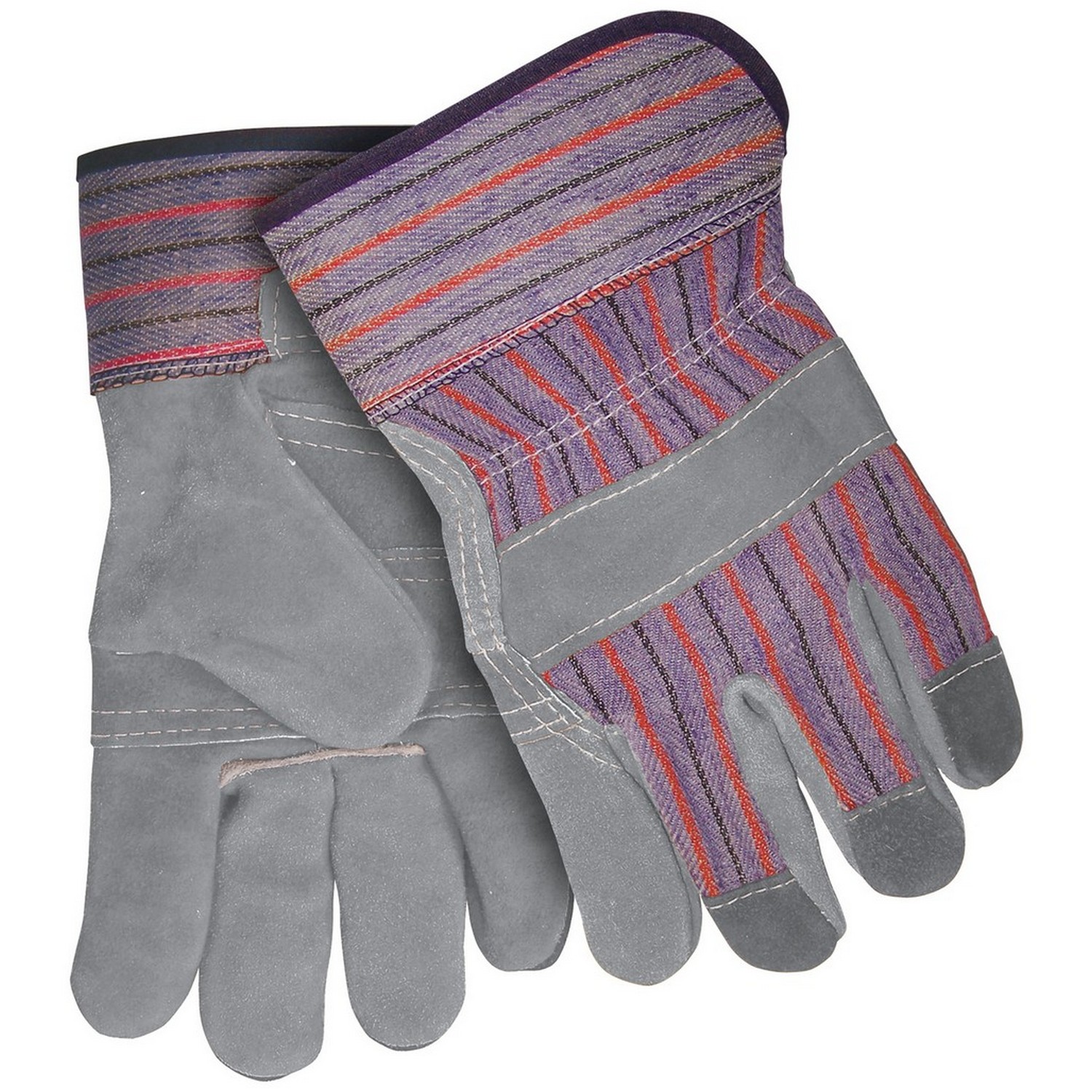 MCR Safety 1455N C Grade Shoulder Natural Leather, Gray Fabric with Red Stripe, Leather Palm