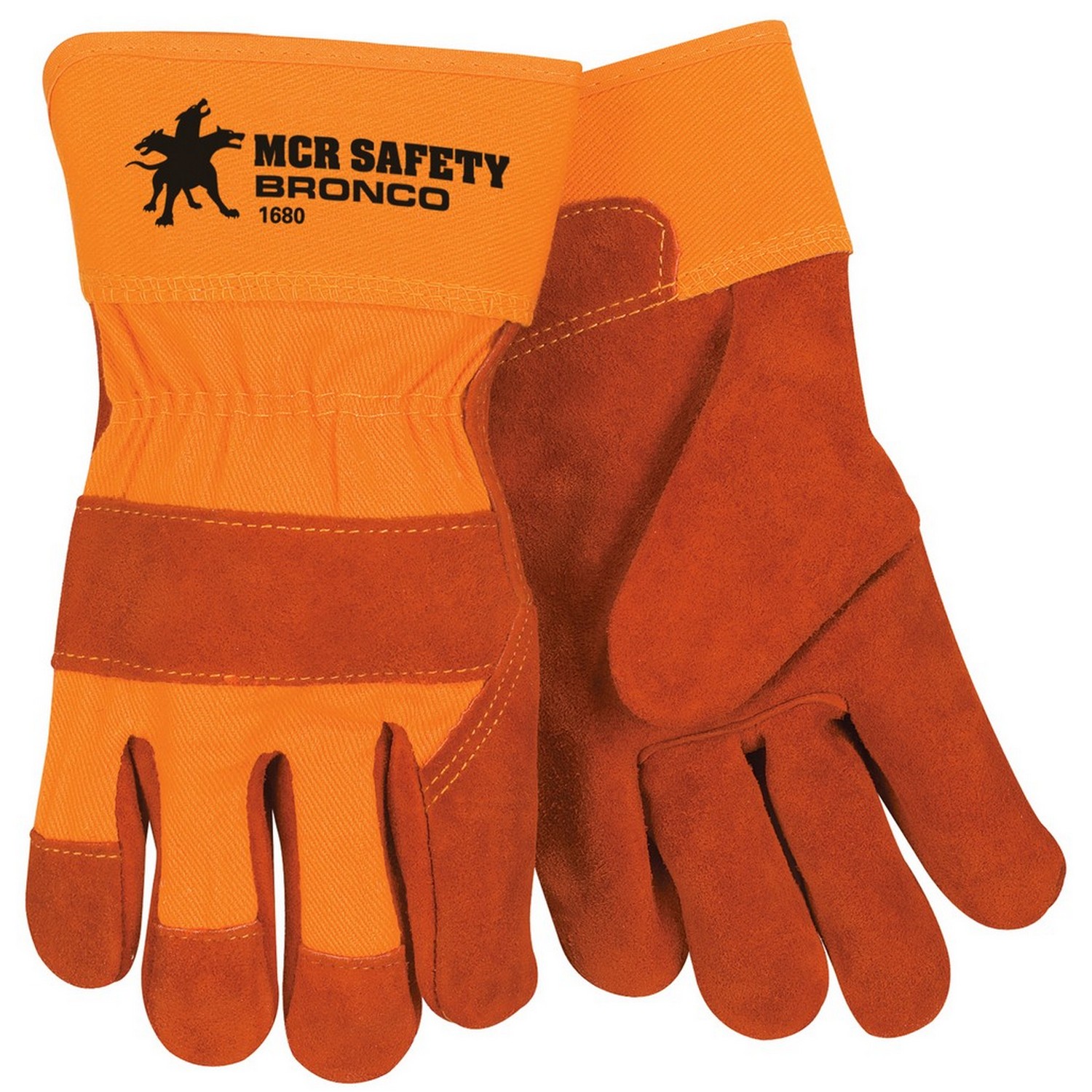MCR Safety 1680 Bronco Brown Leather, Yellow Fabric, Rubberized Safety Cuff