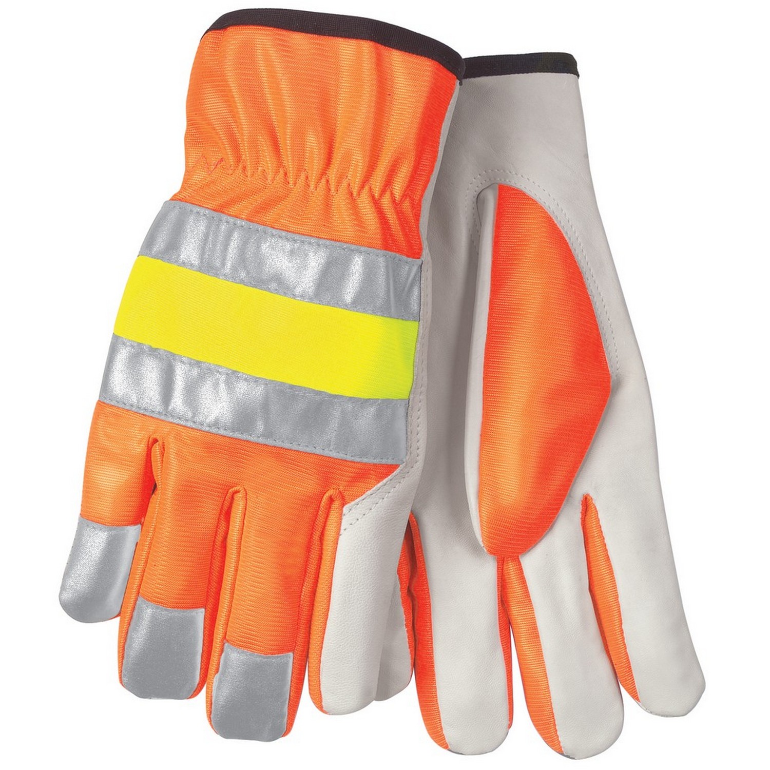 MCR Safety 36111S Luminator, Premium grain goat palm, Hi-Visibility orange back, reflective stripes